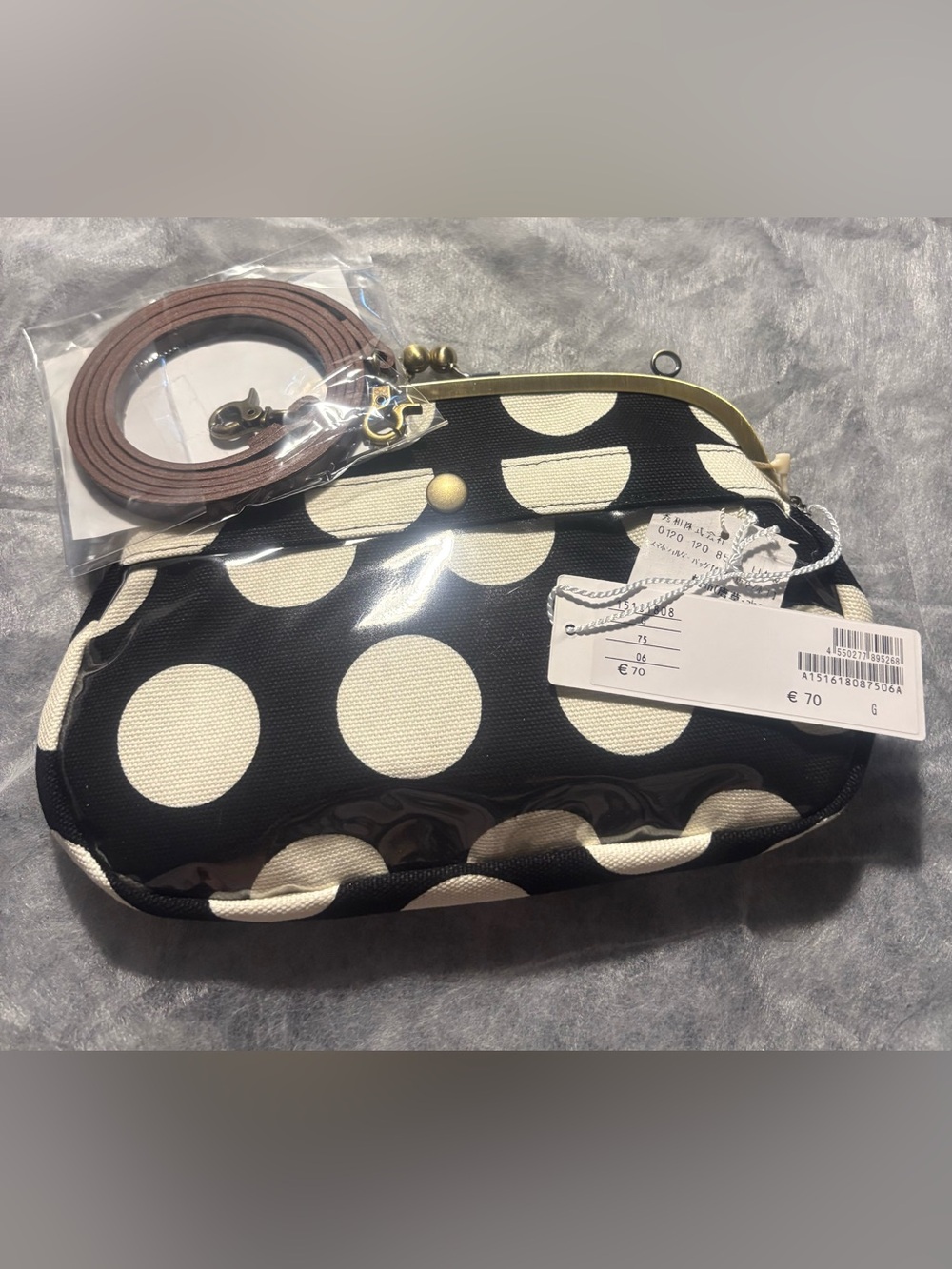 NWT AYANOKOJI Kyoto Gamaguchi Kiss Lock Smartphone Crossbody Bag Polka Dot